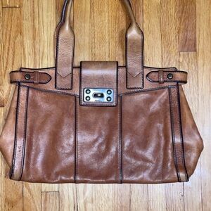 Fossil Tan Leather Tote Bag